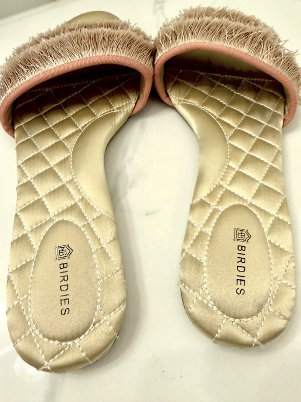BIRDIES The Sparrow Blush Pink Fringe Slides 8.5 - Picture 3 of 6
